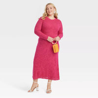 Women's Long Sleeve Maxi Pointelle Pink Dress - A New Day