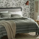 New Threshold Full/Queen Cotton Woven Stripe DUVET COVER & Sham Set Moss Green/White