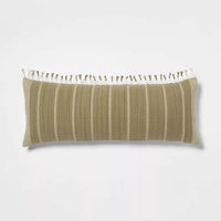 Oversized Oblong Woven Stripe Tassel Decorative Throw Pillow Moss Green - Threshold™: Cotton, Indoor Lumbar Support