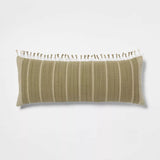 Oversized Oblong Woven Stripe Tassel Decorative Throw Pillow Moss Green - Threshold™: Cotton, Indoor Lumbar Support