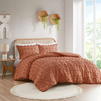 New Intelligent Design Elise Pom Pom Jacquard Rust Comforter Set