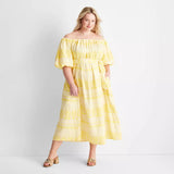 Women's Off the Shoulder Puff Sleeve Midi Dress - Future Collective™ with Jenny K. Lopez Yellow
