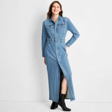 New Women's Long Sleeve Denim Maxi Shirtdress - Universal Thread™ Medium Wash