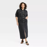 New Women's Long Sleeve Denim Maxi Dress - Universal Thread™ Black Wash