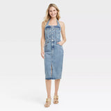 Women's Denim Halter Midi Dress Medium Wash Universal Thread