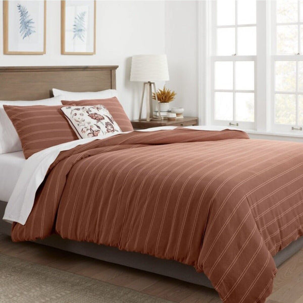 New Threshold Simple Woven Stripe Comforter & Sham Set Cognac King Size