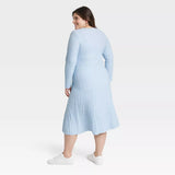 Plus Size Women's Long Sleeve Midi Ribbed Sweater Dress