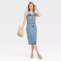 Women's Denim Halter Midi Dress Medium Wash Universal Thread