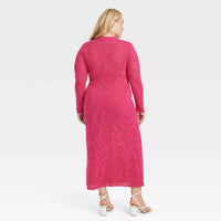 Women's Long Sleeve Maxi Pointelle Pink Dress - A New Day