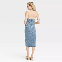 Women's Denim Halter Midi Dress Medium Wash Universal Thread