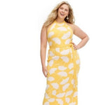 Women's Halter Tie Neck Ginkgo Size 2X Yellow Sweaterknit Midi Dress DVF