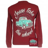 Girlie Girl Originals Jesus Take The Wheel Long Sleeve T-Shirt Jersey Cardinal Red