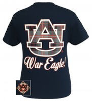 Girlie Girl Originals  War Eagle! Auburn Plaid Logo Navy T- Shirt Short Sleeves