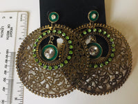 Fashion Jewelry Vintage Look  Green and bronze Hobo Earrings New Discontinued Stock