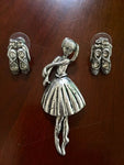 New silver tone 3-inch ballerina pendant and earring set