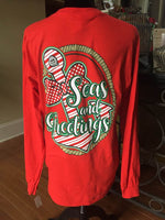 Girlie Girl Originals Red Christmas Seas And Greetings Jersey, T-Shirt