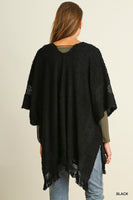 Umgee Black Kimono Cape Sweater Jacket Style Cardigan With Fringe Size S/M New
