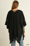 Umgee Black Kimono Cape Sweater Jacket Style Cardigan With Fringe Size S/M New