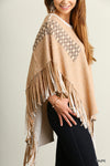 Umgee Taupe Poncho Cardigan outerwear Knit With Fringe