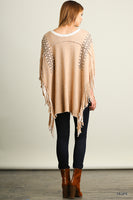 Umgee Taupe Poncho Cardigan outerwear Knit With Fringe