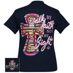 Girlie Girl Originals Walk By Faith And Not By Sight Ladies Navy Short Sleeve T-Shirt
