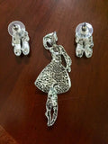 New silver tone 3-inch ballerina pendant and earring set
