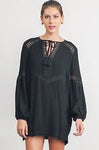 UMGEE Women's Black  Lace Boho Bohemian Peasant Tunic Dress/Top