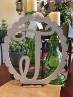 Mud Pie White Monogram Initials "T" solid wood 18" x 16 1/2" Door Hanger