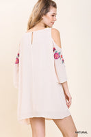 Umgee Boutique Women Floral Embroidered Angel Sleeve Open Shoulder Dress Tunic Top with Lining