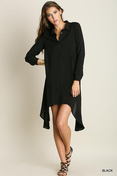 UMGEE  High and Low Button Up Dress with  Tie Detail Black