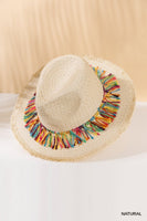Straw Hat with Colored String Tassel Details Aprox.15"