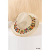 Straw Hat with Colored String Tassel Details Aprox.15"