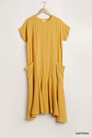 Umgee Boutique Women Cotton Maxi Dress with Ruffled Hem and Pocket Detail Saffron