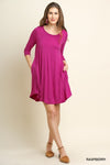 Umgee Boutique Scoop Neck T-Shirt Dress with Scalloped Hemline
