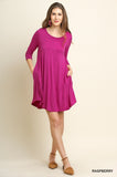Umgee Boutique Scoop Neck T-Shirt Dress with Scalloped Hemline