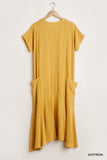 Umgee Boutique Women Cotton Maxi Dress with Ruffled Hem and Pocket Detail Saffron