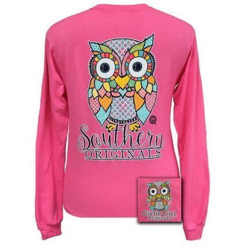 Lucky Brand Graphic Owl Pink Silver Metallic Cotton Long Sleeve T